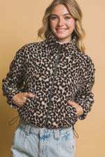 Mock-Neck Animal Print Teddy Jacket