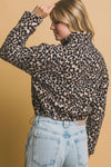 Mock-Neck Animal Print Teddy Jacket