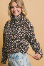 Mock-Neck Animal Print Teddy Jacket