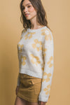 Crew Neck Floral Pattern Sweater