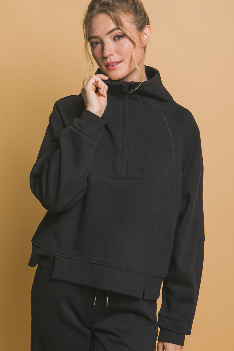 Half Zip Sweatshirt With Funnel Neck