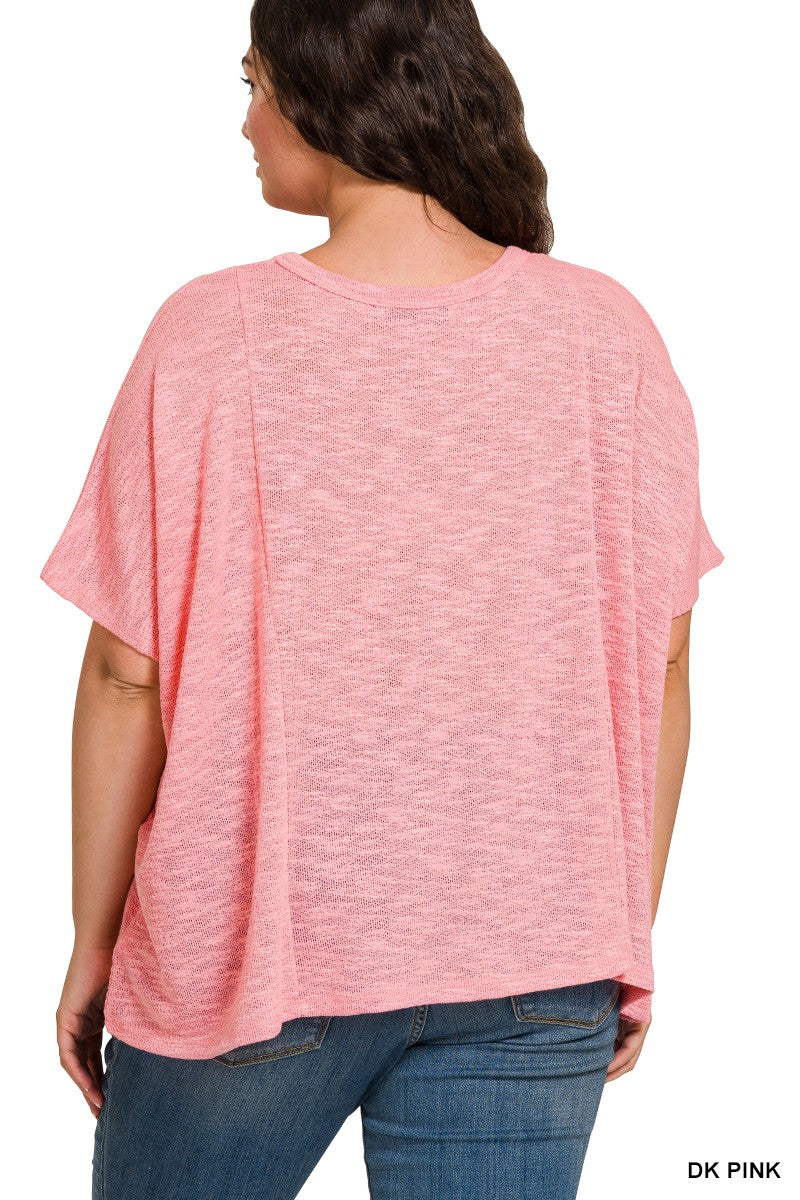 Plus Oversized Slub Hacci Top With Pocket