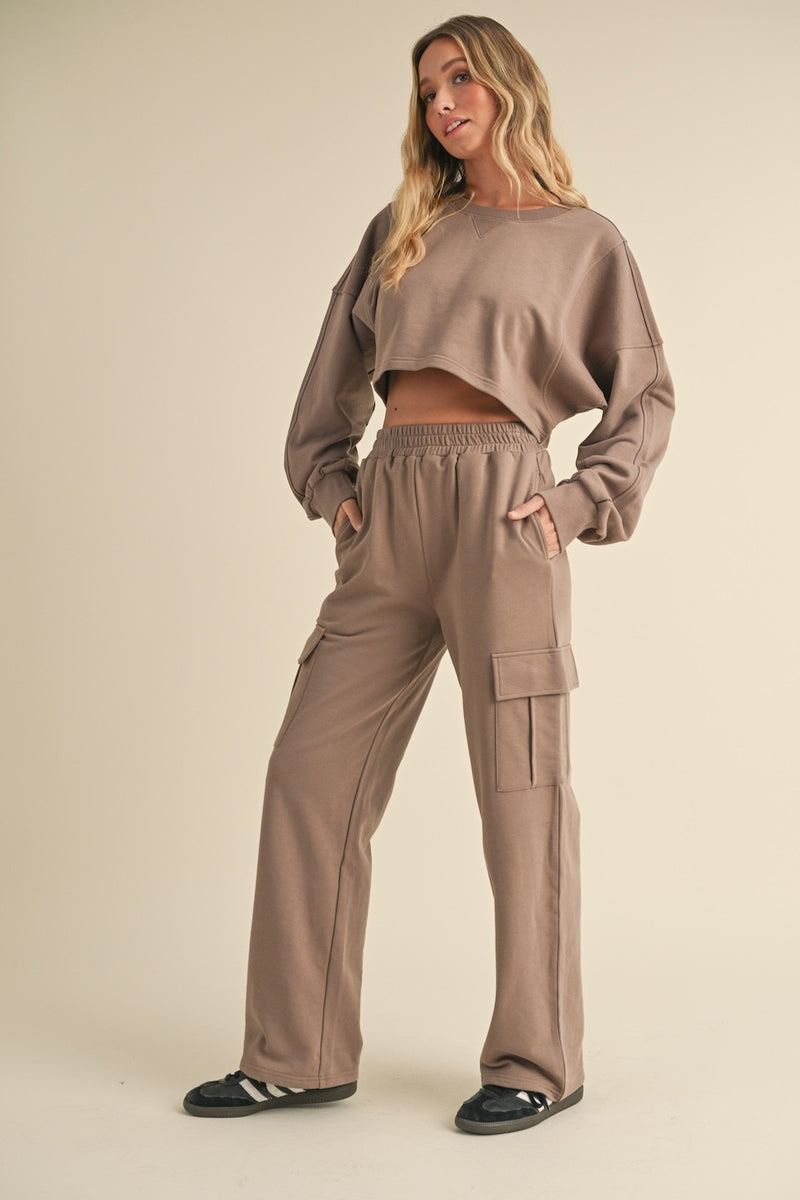 French Terry Oversized Crop Sweatshirt Set