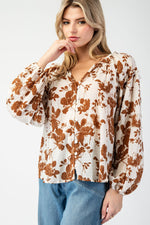 Floral Breeze Crinkle Long Sleeve Blouse