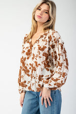 Floral Breeze Crinkle Long Sleeve Blouse