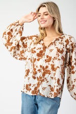 Floral Breeze Crinkle Long Sleeve Blouse