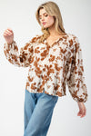 Floral Breeze Crinkle Long Sleeve Blouse