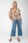 Floral Breeze Crinkle Long Sleeve Blouse