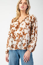 Floral Breeze Crinkle Long Sleeve Blouse