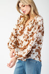 Floral Breeze Crinkle Long Sleeve Blouse