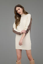 Colorblock Mock Neck Long Sleeve Sweater Dress