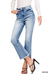 Zenana High Rise Straight Raw Hem Cropped Jeans
