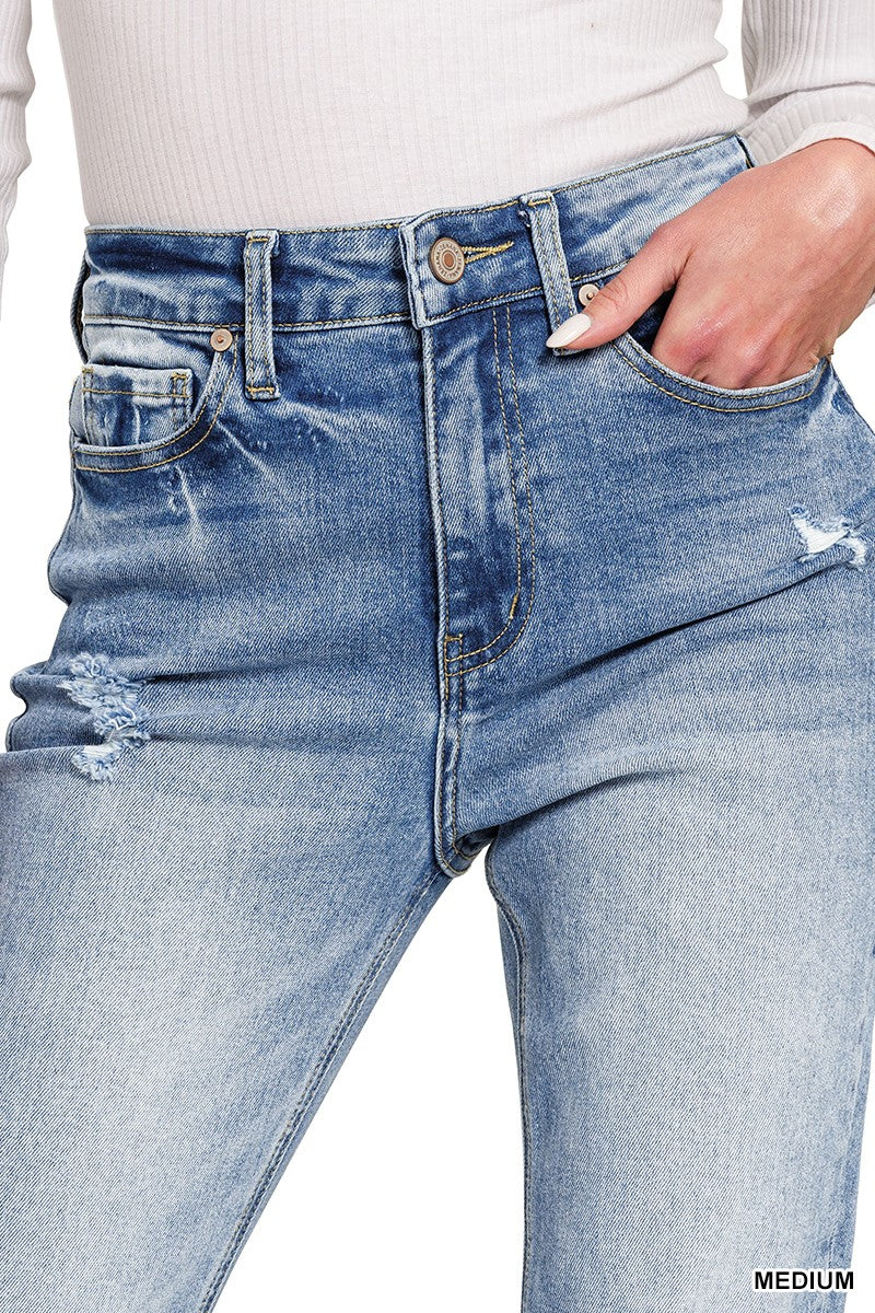 Zenana High Rise Straight Raw Hem Cropped Jeans