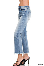 Zenana High Rise Straight Raw Hem Cropped Jeans