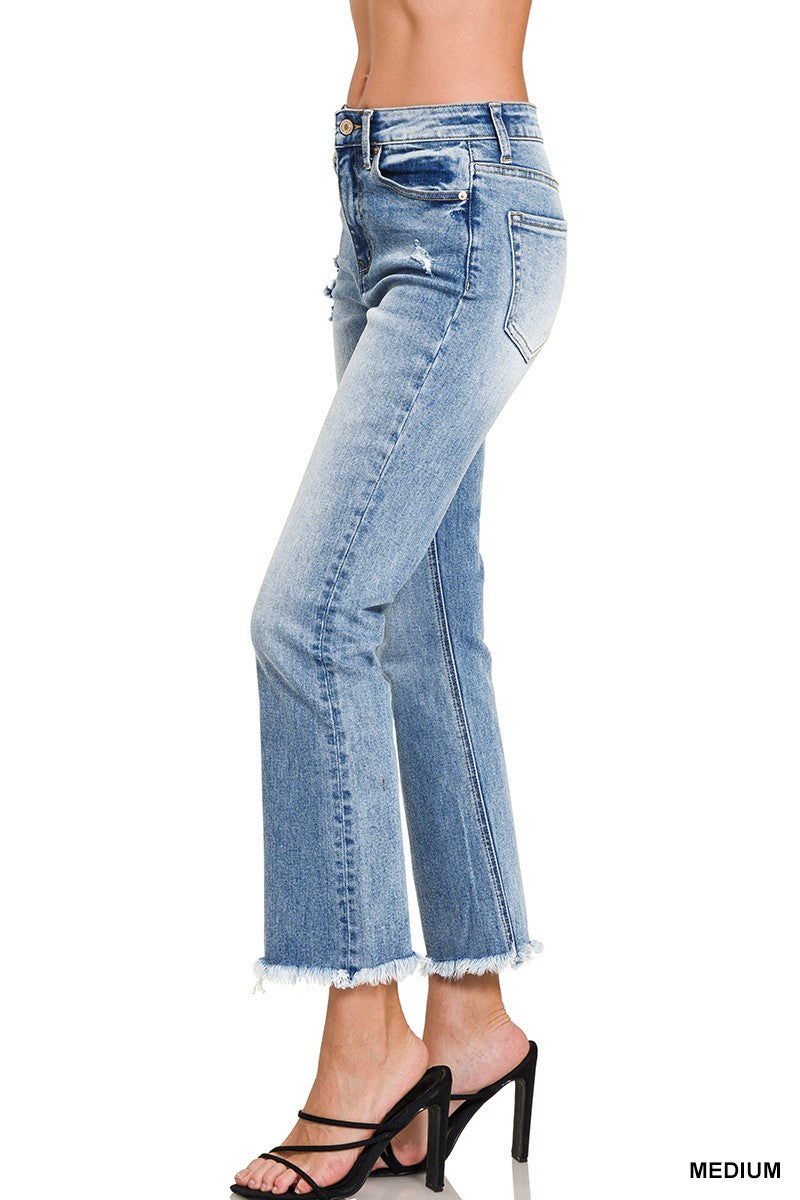 Zenana High Rise Straight Raw Hem Cropped Jeans