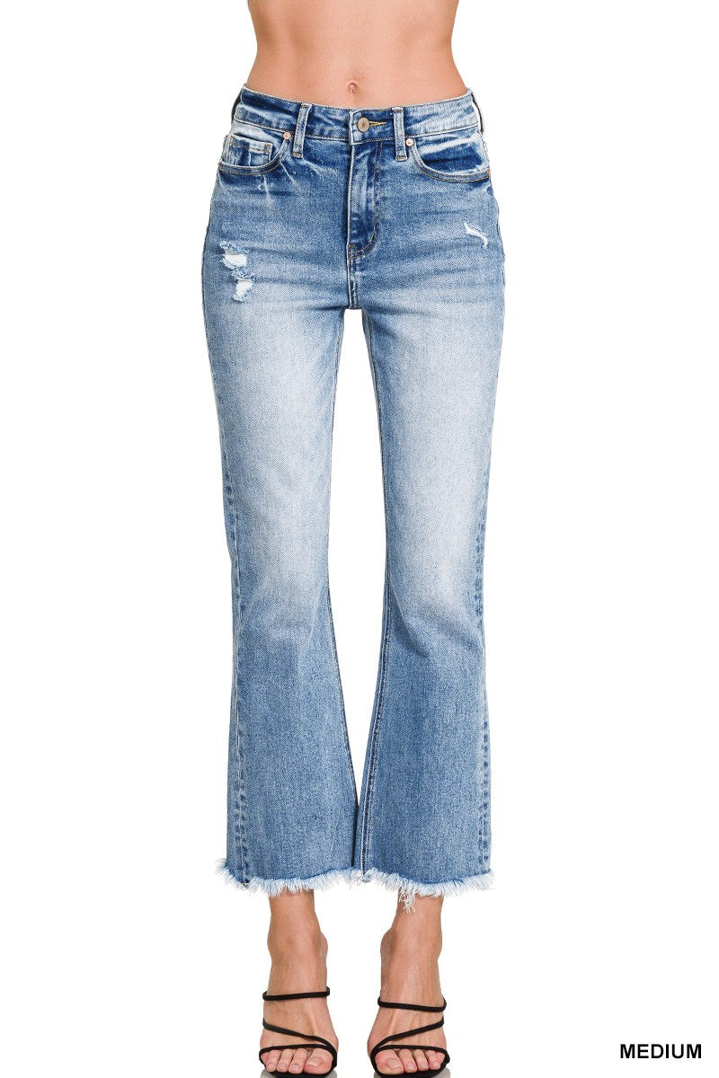 Zenana High Rise Straight Raw Hem Cropped Jeans