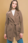 Lapel Collared Trench Coat with Waist Tie