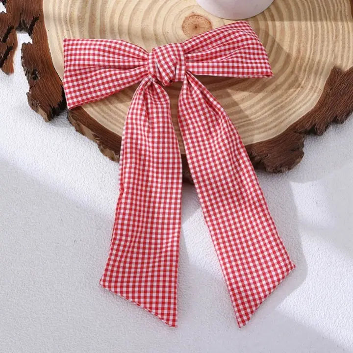 Pretty Organza Checker Bow Ribbon Hair Clips