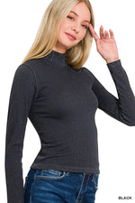 Seamless Ribbed Long-Sleeve Mock-Neck Top