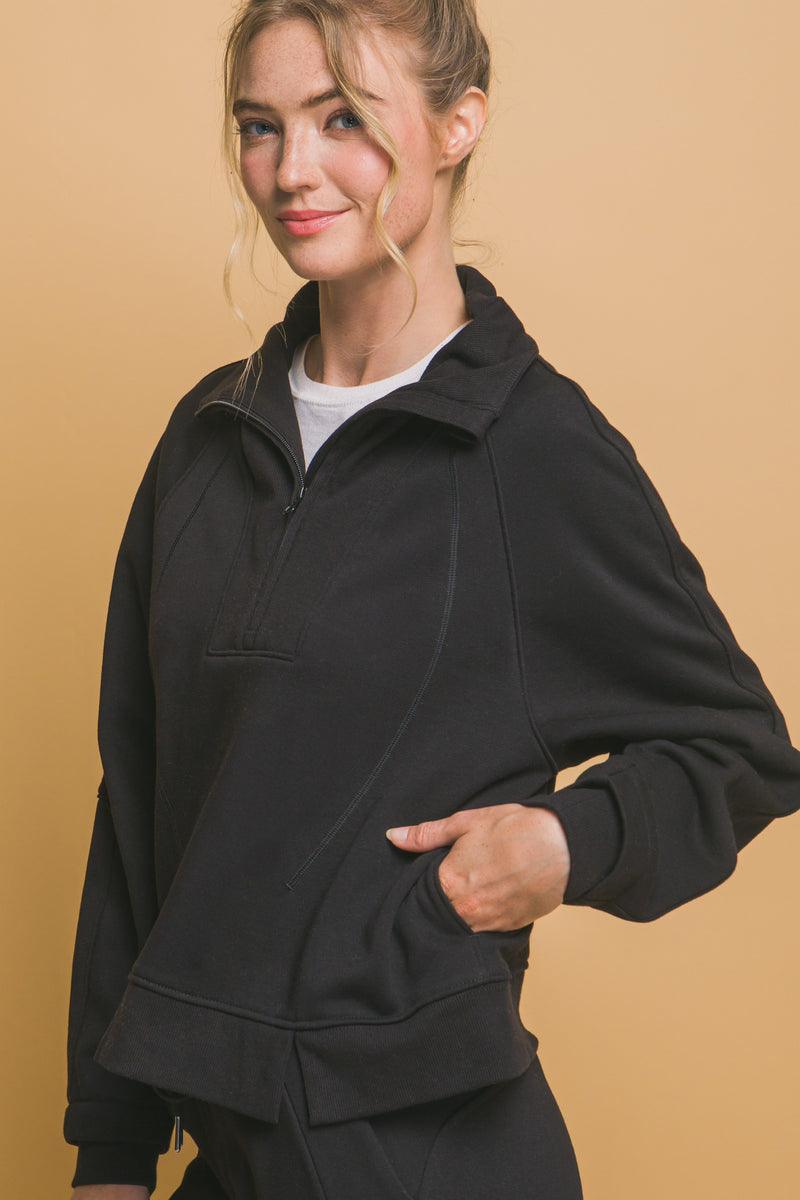 Half Zip Sweatshirt With Funnel Neck