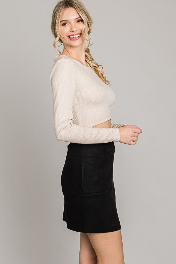 Suede Cross Stitch Mini Skirt
