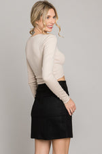Suede Cross Stitch Mini Skirt