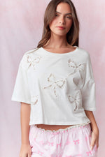 Bow Lace Laser Cut Embroidery Detail Top