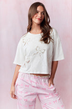 Bow Lace Laser Cut Embroidery Detail Top