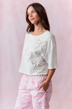 Bow Lace Laser Cut Embroidery Detail Top