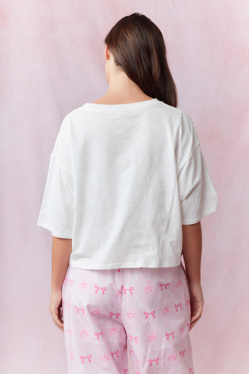 Bow Lace Laser Cut Embroidery Detail Top