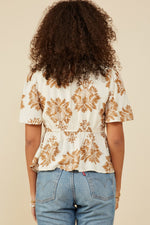 Textured Print Lace Detailed V-Neck Top
