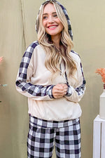 Drawstring Hooded Top and Plaid Pants Lounge Set