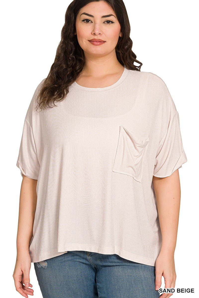 Zenana Plus Oversized Ribbed Round Neck Short Sleeve Tee