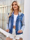 Pocketed Button Up Detachable Hooded Denim Jacket
