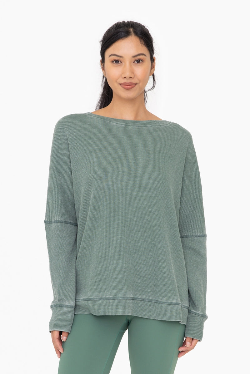 Waffle Ribbed Roundneck Pullover