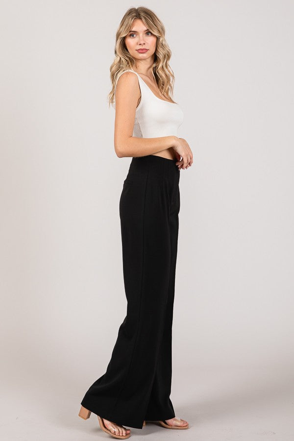 Twill Darted Wide Leg Pants