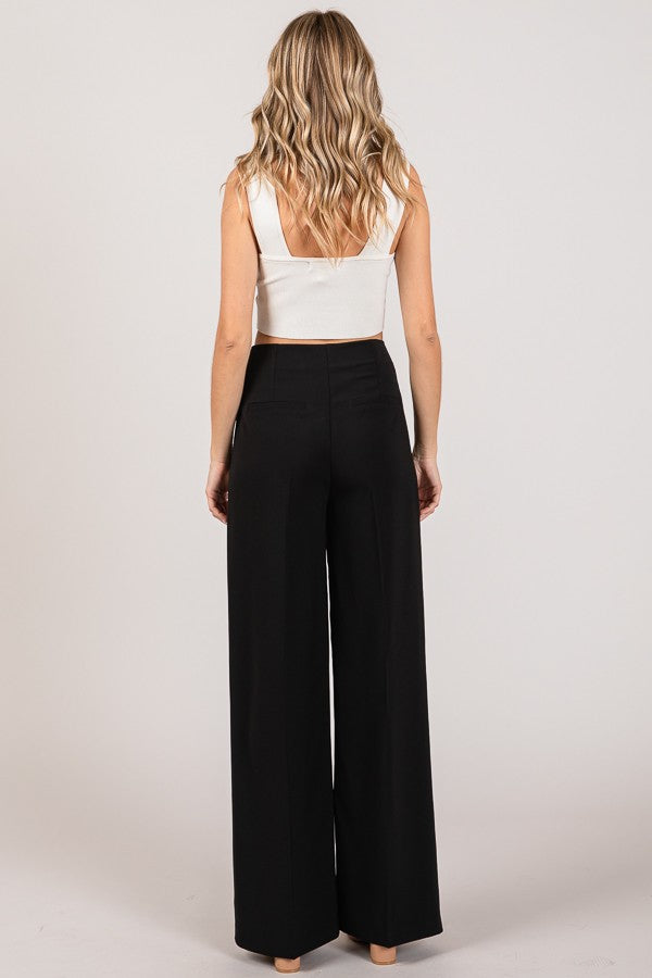 Twill Darted Wide Leg Pants
