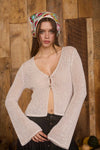 Bell Sleeve Front Button Crochet Knit Cardigan