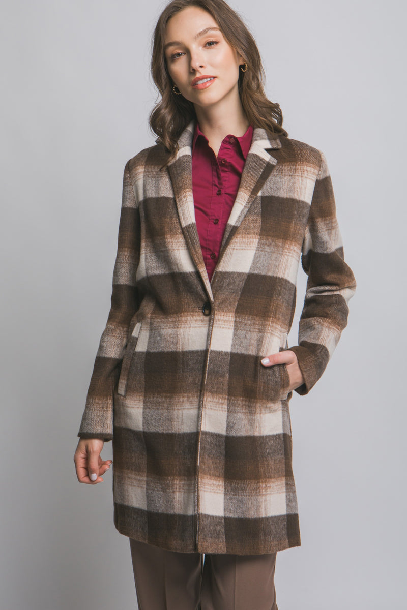 Long Sleeve Plaid Coat