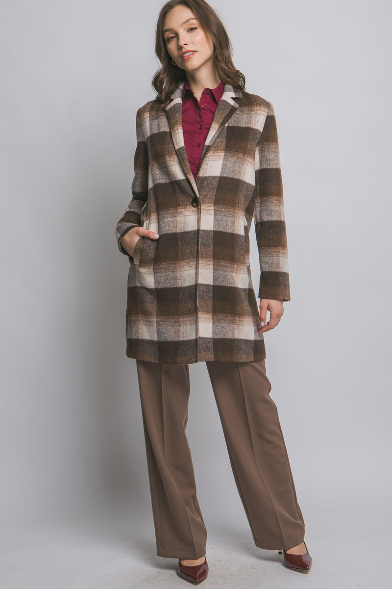 Long Sleeve Plaid Coat