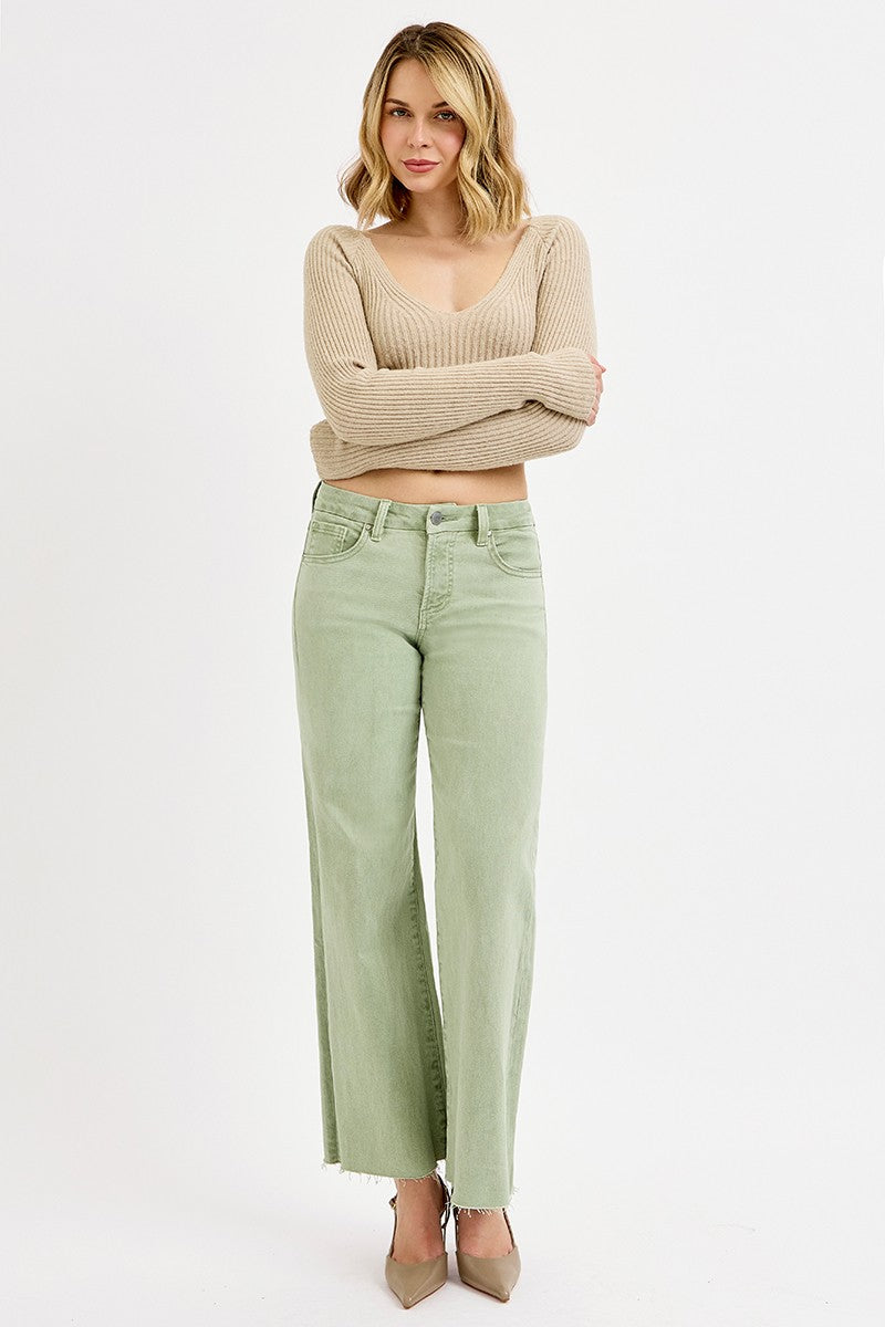 RISEN Tummy Control Mid Rise Wide Leg Pants