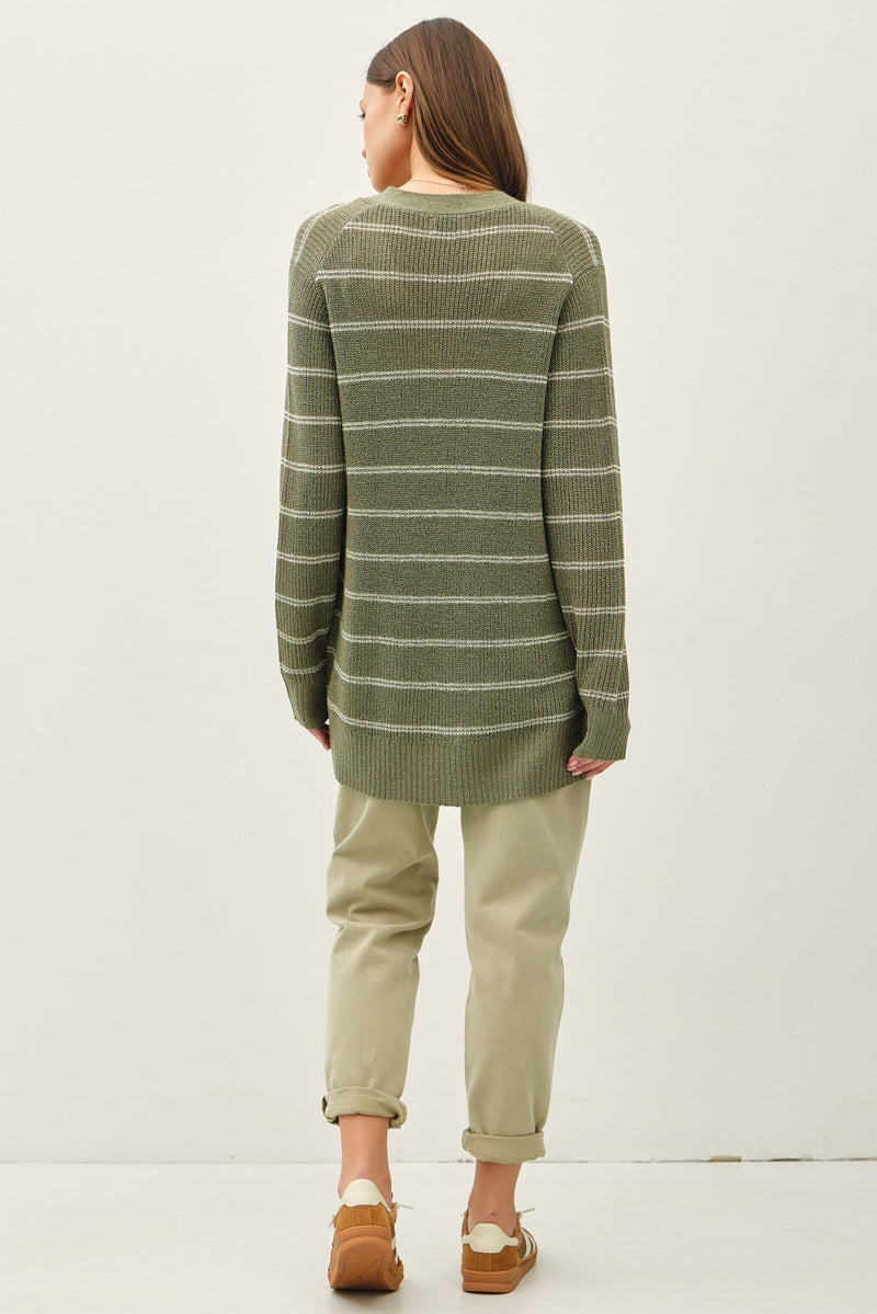 Breezy Knit Striped Cardigan W/ Pockets