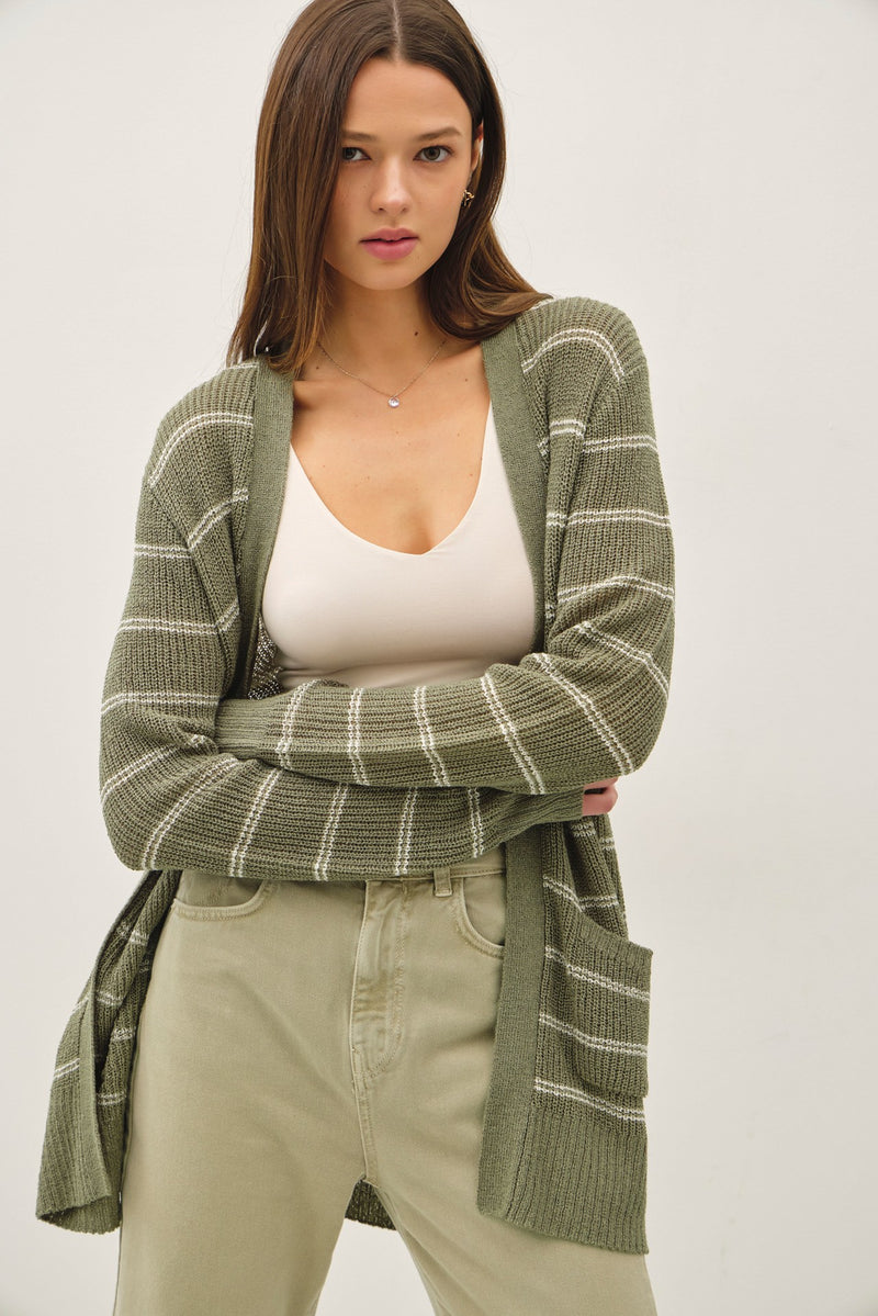Breezy Knit Striped Cardigan W/ Pockets