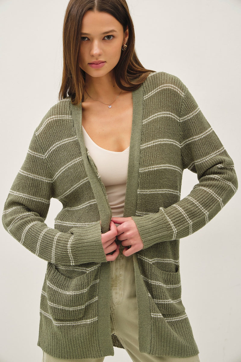 Breezy Knit Striped Cardigan W/ Pockets