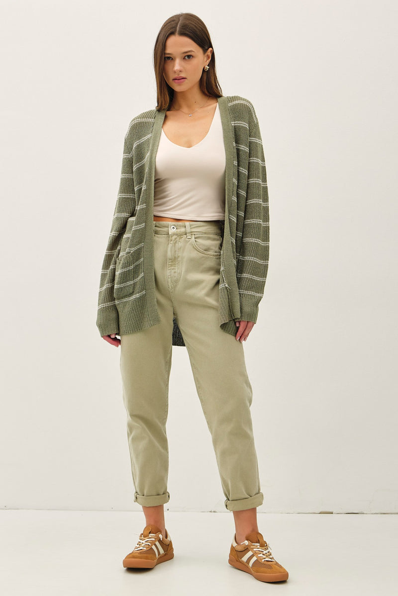 Breezy Knit Striped Cardigan W/ Pockets