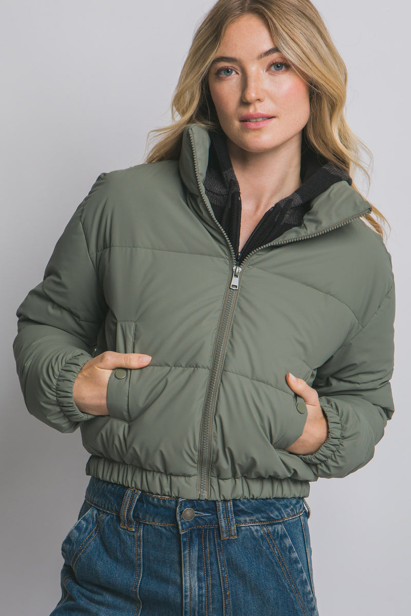 High Collar Zip- Up Puffer Jacket