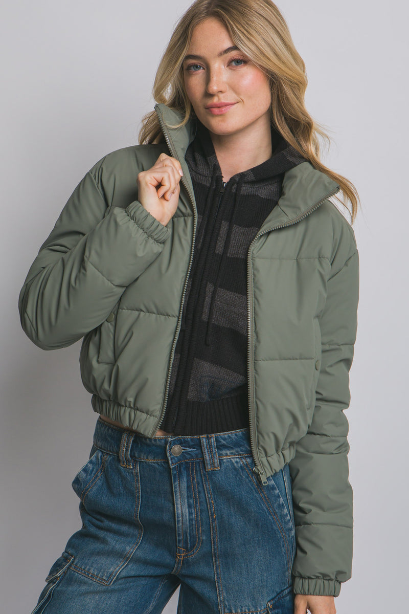 High Collar Zip- Up Puffer Jacket