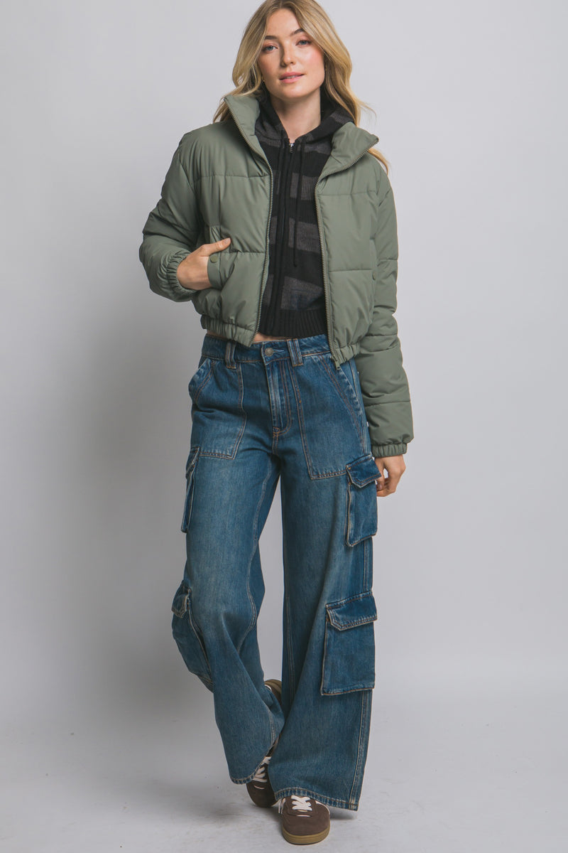 High Collar Zip- Up Puffer Jacket