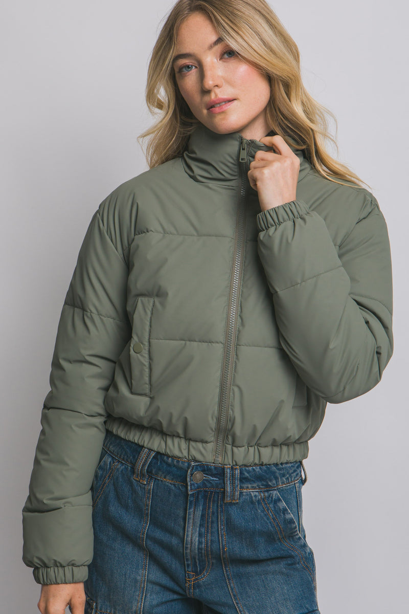 High Collar Zip- Up Puffer Jacket