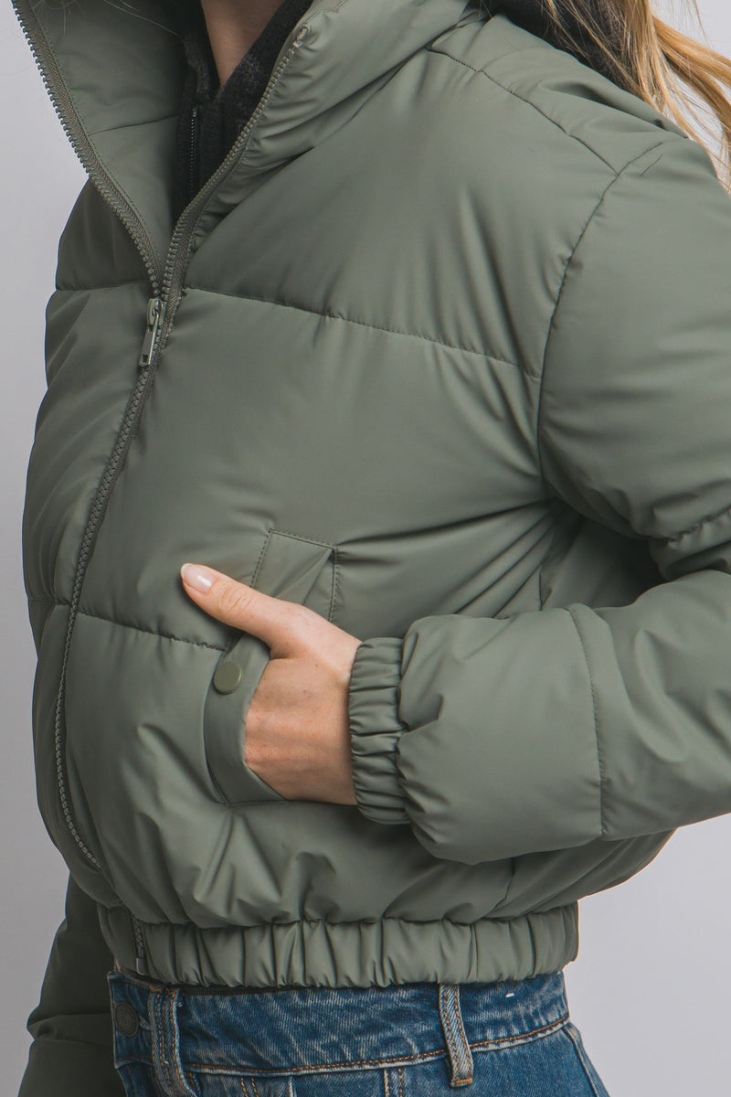 High Collar Zip- Up Puffer Jacket